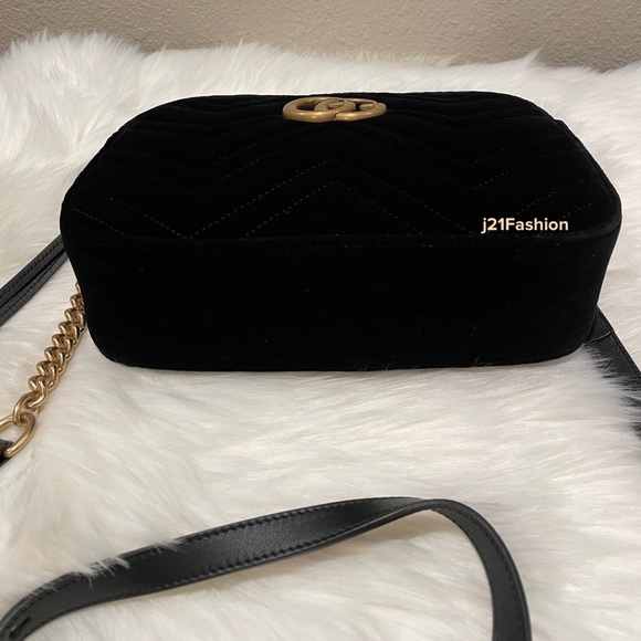 Gucci Camera Bag GG Marmont Velvet Small Black. - Picture 6 of 11
